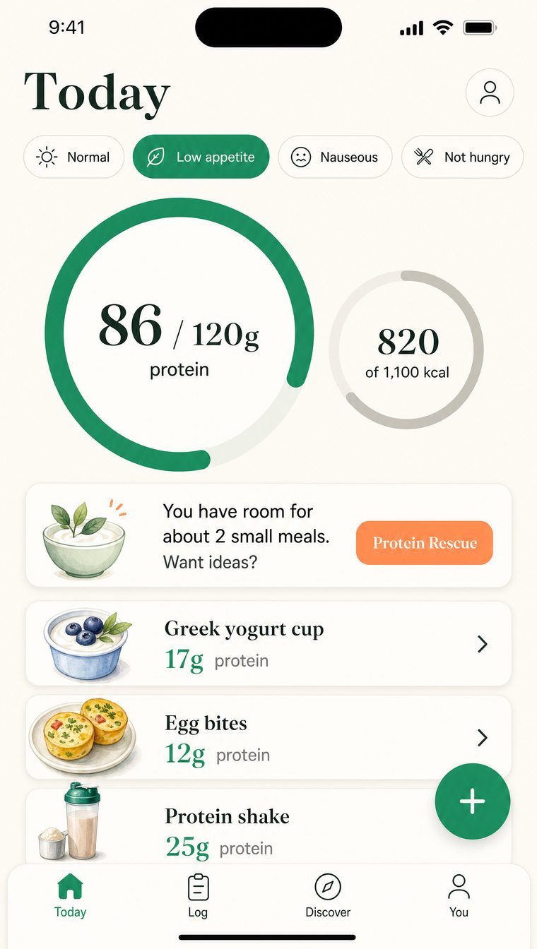 Choizly home screen with a large protein ring