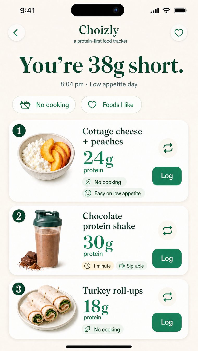 Choizly Protein Rescue screen showing three ranked protein options